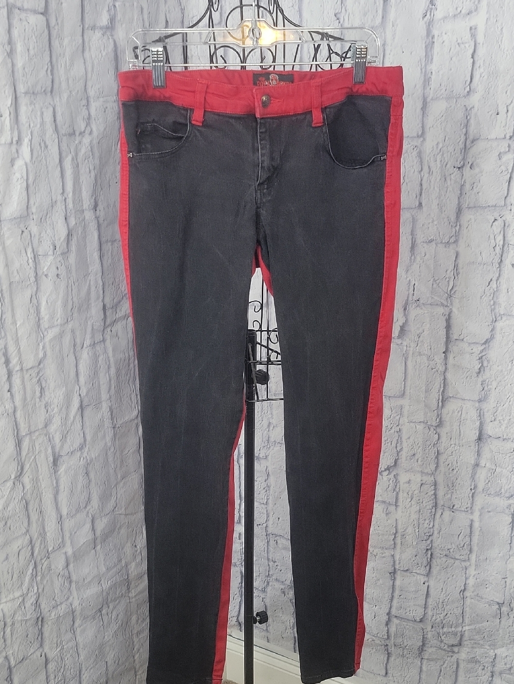 Royal Bones Skinny‎ Black/Red Stripe Punk Goth Y2K Jeans Size 13